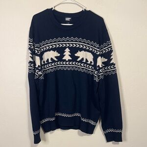 Lands' End Men's Navy Sweater with White Bear Motif